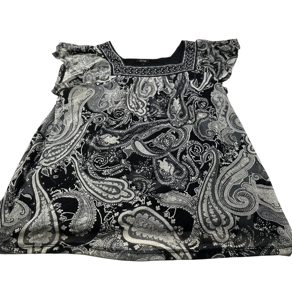 Apt 9 Women's Size Large Blouse Sleeveless Lined Black White Preowned